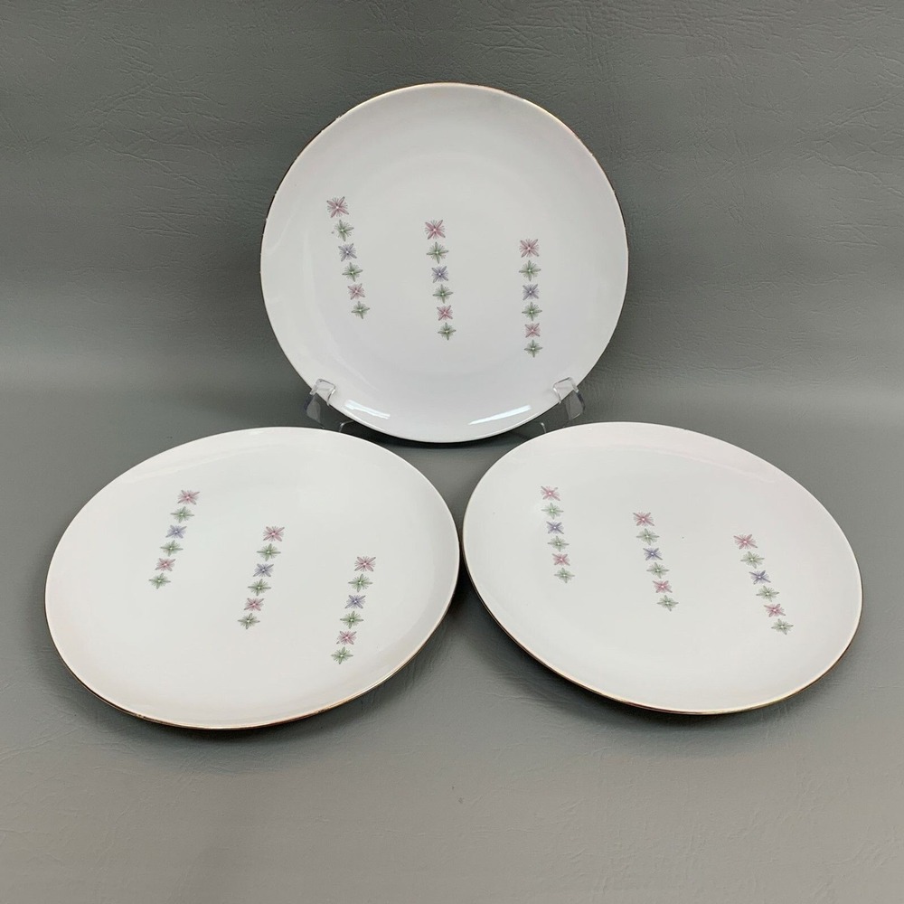 Bavaria Schumann Arzberg Germany Dinner Plates Floral Stars Gold‎ Trim Lot of 3